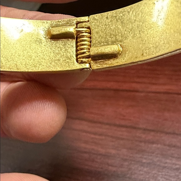 Madewell Gold-Tone (Brass) Hinged Bangle Bracelet with Turquoise Enamel Inlay - Picture 6 of 7